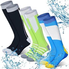 3 Pairs Waterproof Socks Unisex Knee High Fishing Socks Breathable Knit Long Calf Hiking Sock for Men Women Kayaking Beach rainy Wet Conditions