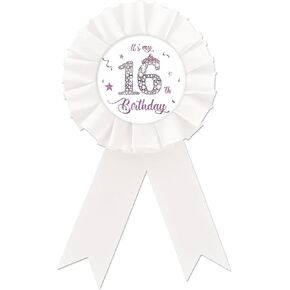 Happy 16th Birthday Tinplate Badge Pin, It's My 16th Birthday Button Pin, Purple Crown Sweet 16 White Rosette Badge Pin for Girl, Diamond Brooch Buttons for Sixteen Birthday Party