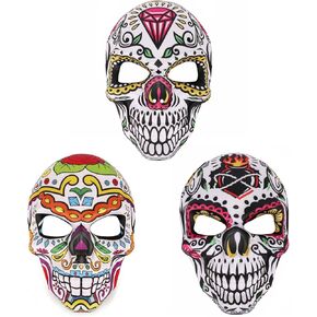 Day of The Dead Masks 3Pcs Skull Full Face Mask for Halloween Cosplay Mexican Masquerade Party Costume