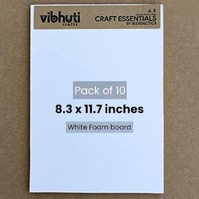ألواح شمسية/ألواح إسفنجية بيضاء من VibhutiCrafts - 1/8 بوصة (3 مم) خالية من الأحماض للصناعة والتركيب والنمذجة والفن والعرض والعروض التقديمية والمشروعات المدرسية (8.3 × 11.7 بوصة، عبوة من 10)