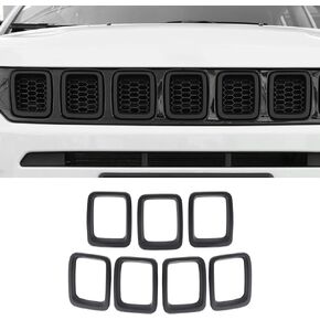 Front Grill Inserts Grille Cover Trim Accessories Compatible with Jeep Compass 2017-2020 (Matt Black)