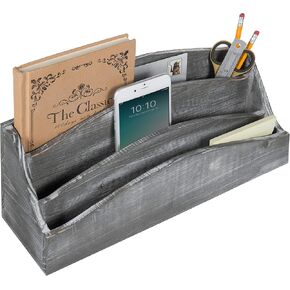 MyGift Wood Desk Mail Sorter Organizer with Vintage Gray Finish and 3 Slots, Office Desktop Document, Paper, Supplies and Stationery Storage Box