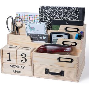 كونترتوب منظم البريد مع التقويم وكتلة أيام الأسبوع - تخزين منظم المكتب مع درج - منظم فارز البريد أو منظم الفواتير للمكتب - منظم الخشب الطبيعي للمكتب in Kuwait