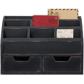 Farmhouse Black Mail Organizer Countertop with Drawers, Hanging Distressed Rustic Mail Organizer Wall Mount, Mail Sorter Organizer, Mail Holder for Desk Table Office Storage