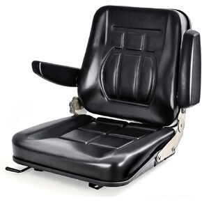 Universal Tractor Seat Replacement Black Forklift Seat PVC Lawn Mower Seat with Adjustable Backrest Angle,Armrests and Slide for Most Heavy Mechanical Seat