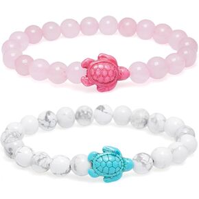 2 Pieces Beads Bracelets for Women Natural Stone Bracelet Turquoise Turtle Bracelet Adjustable Stretch Beaded Bracelets