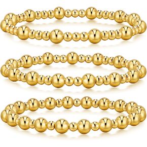 Gold Bracelets for Women Gold Bracelet Stack Gold Beaded Bracelets for Women 18K Gold Plated Stretch Bead Ball Bracelet Sets Jewelry for Christmas Birthday Gifts