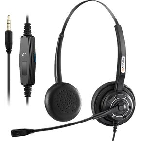 Arama Cell Phone Headset w/Lightweight Secure-Fit Headband, Pro Noise Canceling Mic and in-line Controls 3.5mm Headset for iPhone, Samsung, LG, HTC, BlackBerry Mobile Phone and iPad Tablets (A602MP) in Kuwait