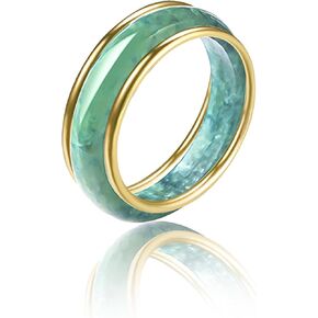 Jade Authentic Jadeite Good Luck Wealth Gold layerde Healing Ring Real Nature Crystal Genuine for Women Jewelry Gifts