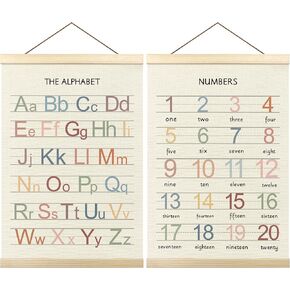 Tzhim Alphabet Numbers Poster Hanger Frame, Nursery Wall Decor, ABC Banner Poster Wall Hanging Decor for Toddler Playroom Nursery, Alphabet Banner Wall Art Prints with Wood Frames Set of 2, 12x16in