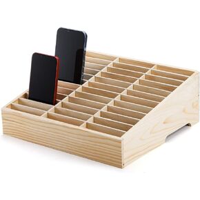 Lawei 36-Grid Wooden Cell Phone Holder, Mobile Phone and Calculator Management Storage Box, Multifunctional Desktop Organizer Storage Box for Classroom, Office, Meeting Room, Phone Rack Display