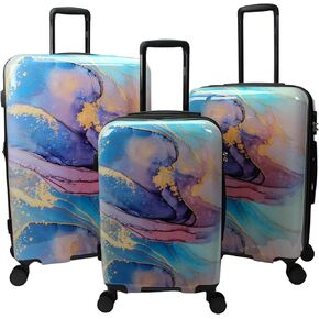 World Traveler Dejuno Wave Marble Expandable Spinner Luggage, 3-Piece Set