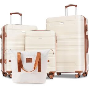 4 Piece Luggage Sets, ABS Hard Shell Expandable Spinner Luggage, 20" 24" 28" Expandable Suitcase with Travel Bag, Carry On Luggage Suitcase Set with 360 Degree Spinner Wheels For Travel