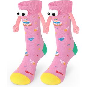 Novelty Magnetic Hand Holding Socks Funny Couple Happy Birthday Holding Hands Socks for Women Girls Funny Pink Birthday Socks Women Birthday Gift