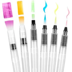 Watercolor Brush Pens, 6 pcs Water Brush Pens for Watercolor, Refillable Watercolor Paint Pens for Painting Markers, Water Soluble Pigment, Watercolor, Adults Teens Artists, Water-Base Markers
