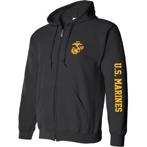 zerogravitee U.S. Marines Gold Sleeve Print Full-Zip Hooded Sweatshirt
