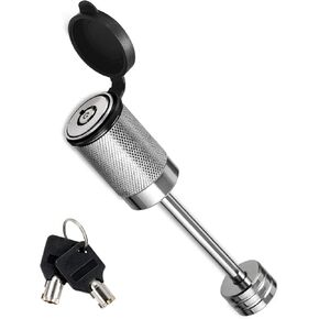 CZC AUTO Trailer Coupler Lock 1/4" Dia 2-1/2" Span Trailer Tongue Lock Fits Latch-Type Coupler, Chrome Coated Trailer Lock with Keys for Towing Boat Truck Trailer RV Car