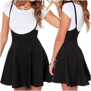 Women's High Waist Suspender Pleated Skirts Casual School Girls Versatile Strappy Dress