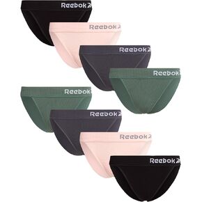 Reebok Women's Bikini Panties - 8 Pack Soft Stretch Ribbed Womens Bikini Briefs - Breathable Underwear for Women (S-XL)