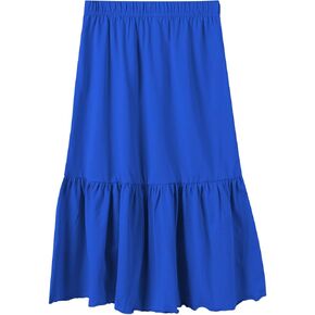 UNACOO Girls Skirts Cotton Maxi Skirts Long Skirt Elastic Waistband Ruffle Skirt Casual Mid Skirt Kid Girl 3-12 Years