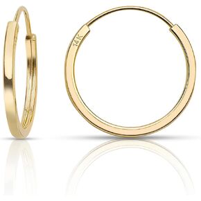 Olivia's Collection 14k Yellow Gold Lightweight Square Style Endless Hoop Earrings (10-20mm) True 1.0mm width. Piercing to Lobe, Upper-Lobe for a Woman, Man, Teens