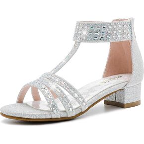 Girls Sandals Low Heel Open Toe Rhinestone Dress Sandals Wedding Party Prom Shoes Little Kids Big Kids