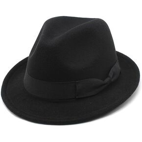 Mens Manhattan Fedora Hat Felt Trilby Fedora Hat Short Brim Fedora Hat(Black)