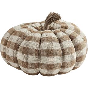 Mud Pie, Brown Check Pumpkin Table Sitter, Medium, 7 3/4" x 9" Dia