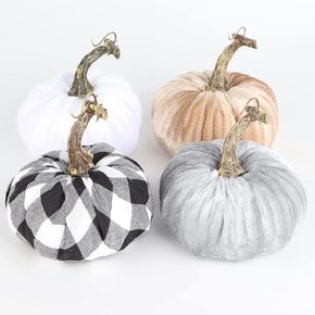 Artificial Pumpkins for Home Decorating 4 Pcs, Styrofoam Pumpkins for Craft, Modern Halloween Decoration Indoor (Light Brown,White,Grey,Black-White Checked) 12cm in Diameter