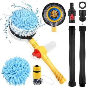 Rotating Car Wash Brush - Car Cleaning Kit with Long Handle 47 inch Extendable Car Wash Mop with Replacement Brush Soft Bristle Car Spin Mop Washing Scrub Brush for Truck RV Camper