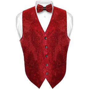 Men's SEQUIN Design Dress Vest & Bow Tie RED Color BOWTie Set for Suit Tux