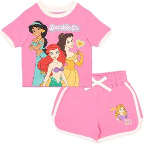 Disney Princess Minnie Mouse Lilo and Stitch Girls Short Sets Shirt and Shorts Set Girl Outfits for Toddler and Kids Clothes