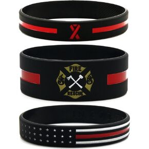 Inkstone 6-pack Firefighters' Thin Red Line Silicone Wristbands - Jewelry Gifts Accessories for Fire Fighters
