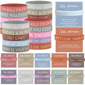 50 Pcs Back to School Gift Motivational Silicone Bracelets Mental Awareness Gift Set Bulk Daily Positive Affirmation Cards Set Classroom Decor for Students Women Employees