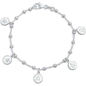 Protection Dangle Round Disc Medal Multi Charm Guardian Angels Cherubs Coin Bracelet For Women For Teen .925 Sterling Silver
