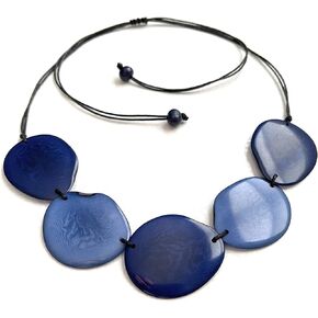 Tagua Necklace in Blue TAG156, Vegetable Ivory Necklace. Statement Necklace, Organic Jewelry in Royal, Washed Blue