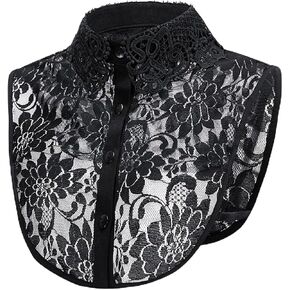 1pc Black Fake Collar Lace Detachable Dickey Collar Blouse Sweater Half Shirts False Collar for Women Girls (Black)