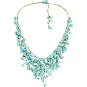 AeraVida Waterfall Simulated Turquoise Braided Silk Handmade Collar Necklace | Flowing Water Inspired Necklace for Woman | Gorgeous Waterfall Drop Necklace | Jewelry Gifts
