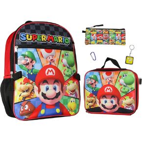 Super Mario Bowser Yoshi Luigi 5PC Kids Lunch Box And Backpack Set