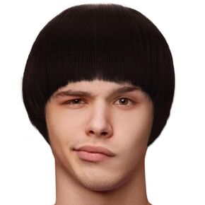 Short Black Cosplay Wig with Bangs Mushroom Wig for Men 60s Bowl Cut Women Wig Straight Wig Adult Funny Wig Synthetic Wig for Anime Halloween Costume Party + Wig Cap