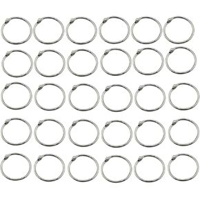 30PCS Metal Open Loop 33x2.2mm Album Binding Ring Iron Ring Buckle Book Calendar Binding Loop for Memo Keychain Scrapbook Binding Recipe Photo Book Sample Contract Silver