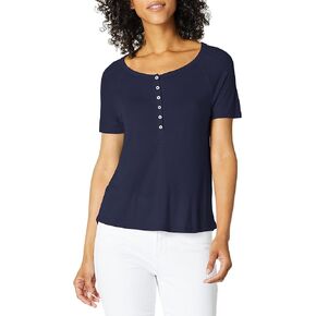تي شيرت نسائي رائع بأكمام قصيرة من Henley تي شيرت غير رسمي بيجامة علوية Pj