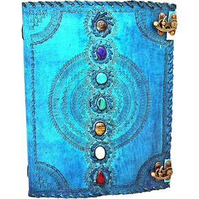 Leather Journal Book Seven Chakra Medieval Stone Embossed Handmade Book Of Shadows Notebook Office Diary College Book Poetry Book Sketch Book 10 X 13 Inches (Turquoise)