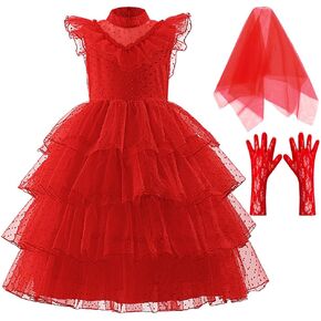 Lydia Deetz Costume for Girls Halloween Costumes ghost red bride dress Up Kids Christmas Party Cosplay 4-14Y