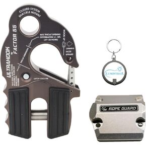 UltraHook Winch Hook Integrated Shackle Pin Mount Recovery Towing Bundle with a UltraHook Rope Guard and Keychain Light (Gray with Rope Guard) (00250-06)