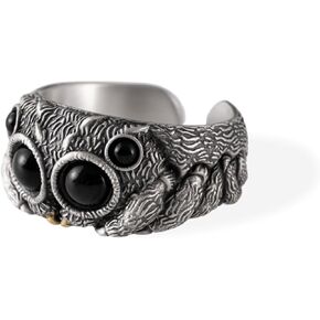 COPPERTIST.WU Jumping Spider Ring for Men Women, Black Agate 925 Sterling Silver Open Rings Personalized Spiders Jewelry Gifts