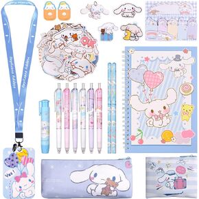 Kawaii School Supplies, Cute Stationary Set, Including Pencil Case Coin Purse Notebook Ballpoint Pen Eraser ID Badge Holder Bookmarks Stickers for Girls Teens Back to School Gift