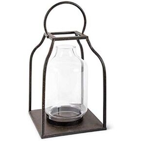 K&K Interiors 14979A-BZ Bronze, 18 Inch Lantern Finish and Glass Hurricane