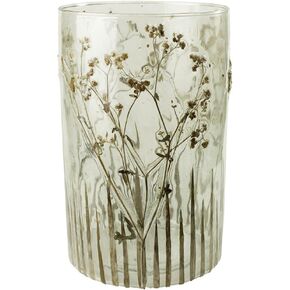 HomArt Large Enameled Prairie Grass Hurricane Candleholder, 8-inch Height, Glass