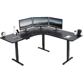 VIVO Electric Height Adjustable 83 x 83 inch Curved Corner Stand Up Desk, Black Table Top, White Frame, Memory Controller, L-Shaped Workstation, E3C Series, DESK-KIT-E3CW83B